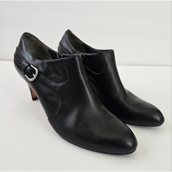 Cole Haan Black Ankle Booties with False Buckle size 8B- with Flaw - Picture 1 of 12